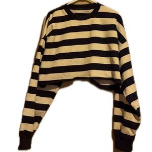 BRANDY MELVILLE OS Navy and White Striped Crop‎ Women Nautical Sweater fisherman